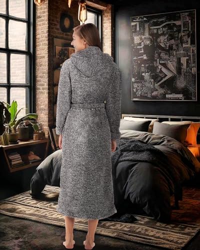 Image of Alexander Del Rossa Womens Fluffy, Fuzzy Robe for Women,Women's Long Hooded Robes, Plus Size