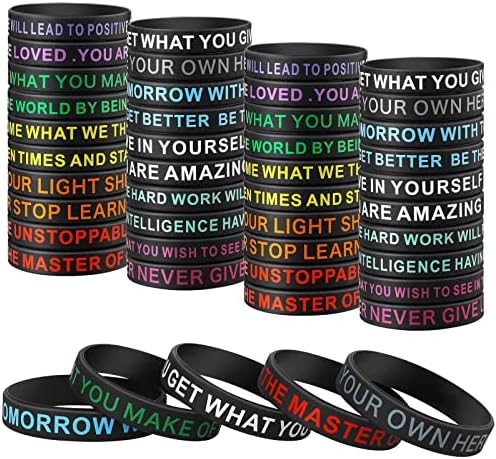 QEERBSIN 60 PCS Inspirational Silicone Bracelets Black Motivational Quote Rubber Wristbands