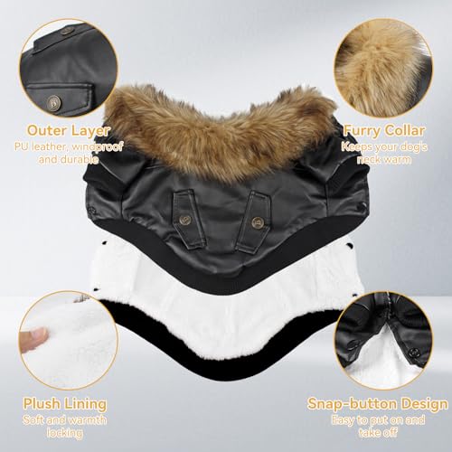 PETLESO Hundebekleidung Winter Hundemantel Warm Fleece Hundejacke Aufknöpfen Leder Winterjacke für Kleine und Mittelgroße Hunde - M