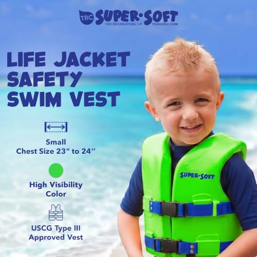 TRC Recreation Super Soft Child Size Small Life Jacket USCG Approved Vinyl Coated Foam Swim Vest for Kids Swimming Pool and Beach Gear, Fierce Green by Texas Recreation - Used condition - Image 2