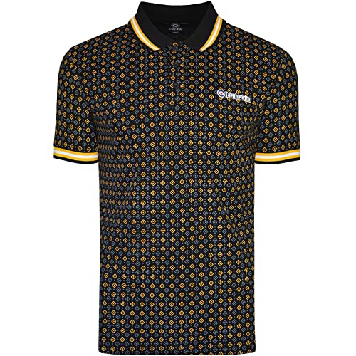 Lambretta Mens Retro All Over Geo Pattern Short Sleeve Polo Shirt 7164 - Black (Medium)
