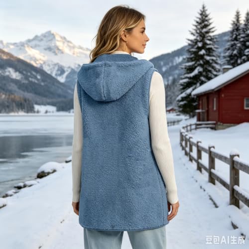 Fleece Vest Women Oversized Warm Sleeveless Long Button Down Vest Coats - image 6