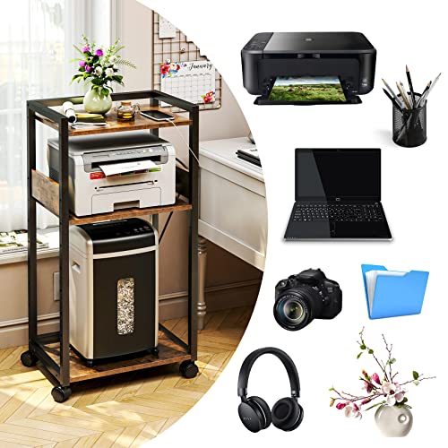 Tc-Homeny 3-Tier Movable Printer Stand With Storage Rolling Floor-Standing Deskside Shredder Computer Host Stand Adjustable Storage Shelf Rack On Wheels Multipurpose Stand For Printer #TOP3
