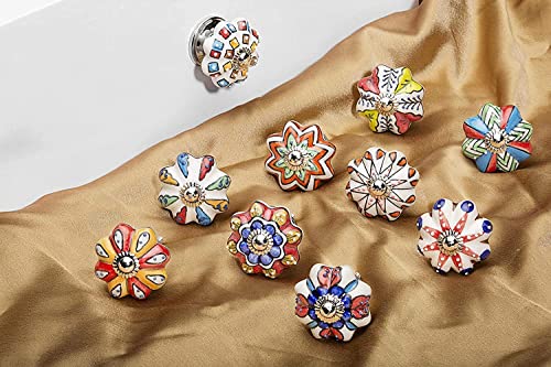 Artncraft Set Vintage Color Multi Designed Ceramic Cupboard Cabinet Door Knobs Drawer Pulls & Chrome Hardware (Multi Color 10) #TOP3