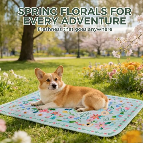 Image of Homimp Washable Pee Pads for Dogs,2 Pack Spring Floral Reusable Puppy Pads Waterproof,Absorbent and Leakproof Dog Pee Pads,Non Slip Puppy Training Pads,Pet Mat for Floor,Crate,Teal 24 inchx36 inch
