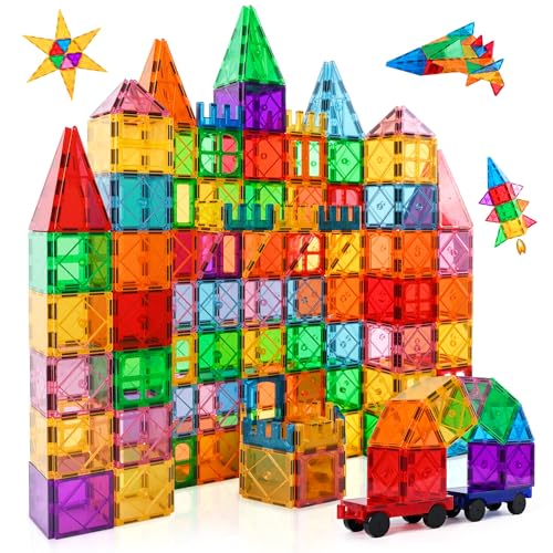 Blocs Construction Magnétiques, 100 Pièces Constructions Magnetique Enfant Jouets Magnétiques Ludique et Créatif pour Les Enfants de 3 4 5 6 7 8 Ans Cadeaux d'anniversaire