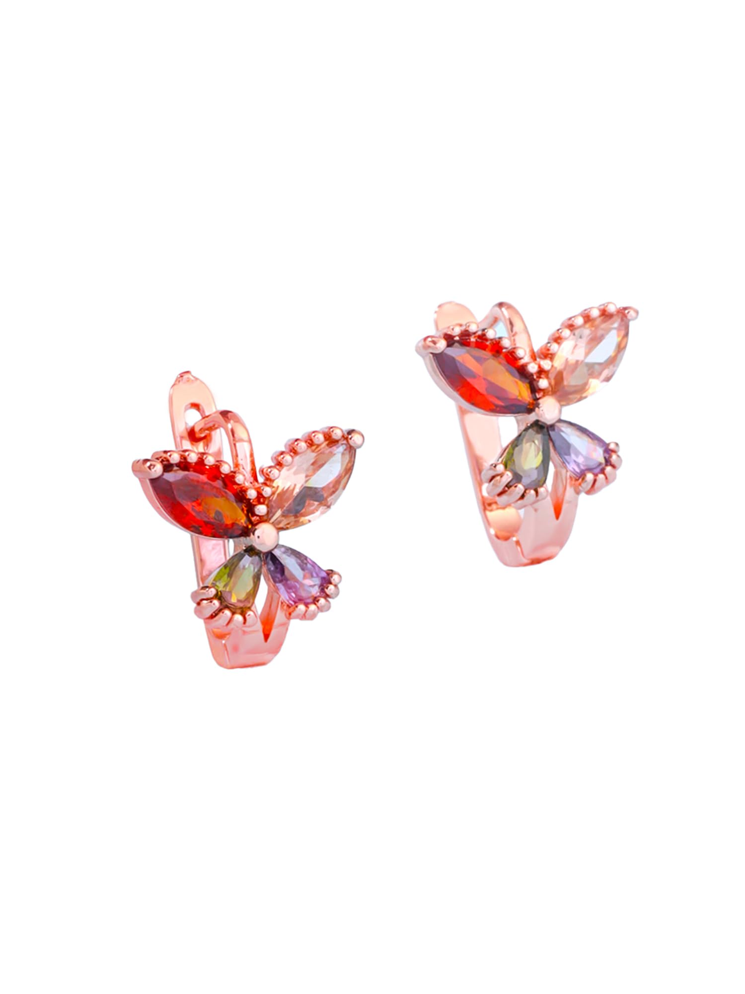 Earrings for Women and Girls | Fashion Multicolor Swiss AAA Zircons Crystal Studs | Rose Gold Plated Clip On Stud | Butterfly Shaped stud Earrings | Accessories Jewellery for Women | Birthday Gift for Girls Anniversary Gift for Wife