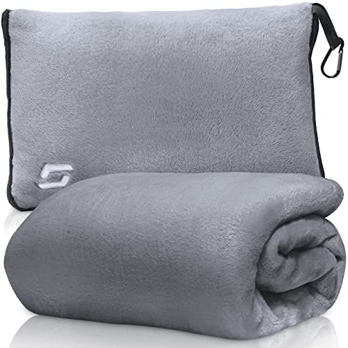 STYNGARD Flugzeugdecke mit weichem Kopfkissenbezug - Reisedecke 2 in 1 für Männer & Frauen - Verwandlungskissen - weiche & warme Decke Flugzeug Modell Toronto