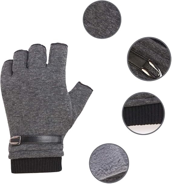 Image of ketmart Winter Men's Half Fingers Gloves Fleece Lined Warm Fingerless Mittens Punk Hip Hop Style for Outdoor Driving, Riding,Yoga, Cycling, Gym, Running Breathable, Anti-Slip, Stretchy(Color Grey)