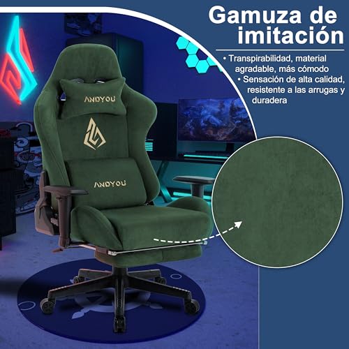 Andyou Silla Gaming Ergonómica Profesional con Reposabrazos 3D Ajustables,Soporte Lumbar y Cervical, Reclinable 150°, Soporte 150 kg, Ruedas Silenciosas, Base Robusta - imagen 4