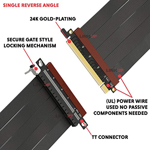 Image of LINKUP - Ultra PCIe 4.0 X16 Riser Cable Shielded Extreme High-Speed Vertical Mount Gaming PCI Express Gen4┃Reverse GPU Socket (25cm / 9.8 inch) Designed for ITX