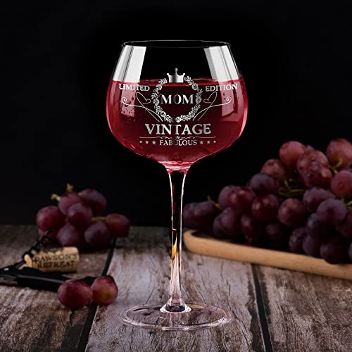 Gumry Birthday Gifts For Mom From Daughter Son, 16Oz Vintage Engraved Wine Glass Gift Box - Fun Novelty Birthday Gifts For Women, Mothers Day Gifts, New Mom Gifts Idea For Women #TOP4