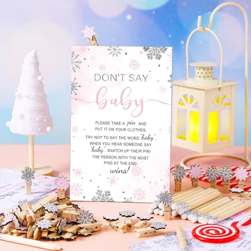 Image of Patelai 321 Pcs a Little Snowflake is on The Way Baby Shower Games Pink Snowflake It's Cold Outside Baby Shower Games Don't Say for Girl Winter Bingo Gender Reveal Party Home Decor Supplies