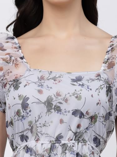 Image of Women Floral Organza Skater Dress Fit & Flare Short Dress Knee Length,Sizes S-XXL