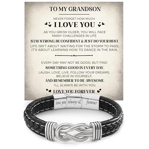 Larvincy To My Grandson Bracelet from Grandma Grandpa With Heartfelt Message & Elegant Box Grandson Jewelry Gifts from Grandparents Bracelets For Men on Birthday Wedding Father Day Christmas & More