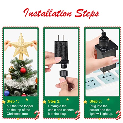 Christmas Tree Topper, Christmas Decorations For Tree, Christmas Tree Topper Lighted With Rotating Snowflake Magic Ball Led Projector, Star Tree Topper For Christmas Tree Decorations-Golden #TOP4