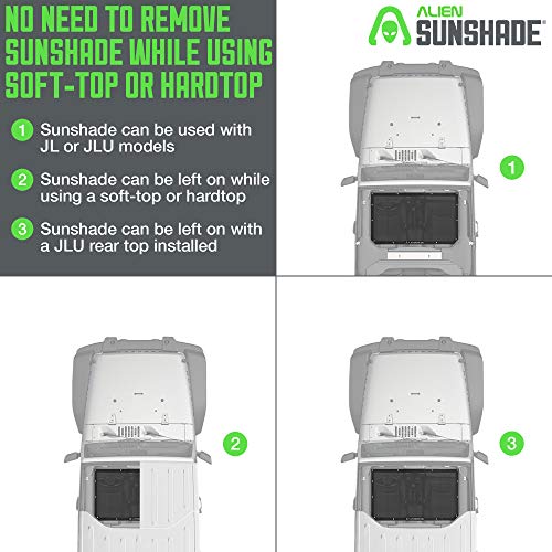 Alien Sunshade Jeep Wrangler Jl & Jlu (2018 - Current) – Front Mesh Sun Shade For Jeep Jl Unlimited - Blocks Uv, Wind, Noise - Bikini Jlkini Top Cover For Sport, Sport S, Sahara, Rubicon (Black) #TOP4