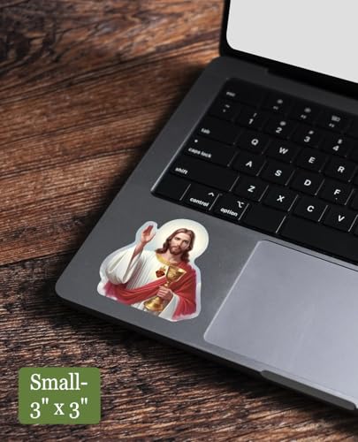 Image of Jesus Christ Sticker - Sacred Heart of Jesus Vinyl Decal, God Catholic Religious Stickers for Car Bumper, Our Lord with Cross Design (3x3)