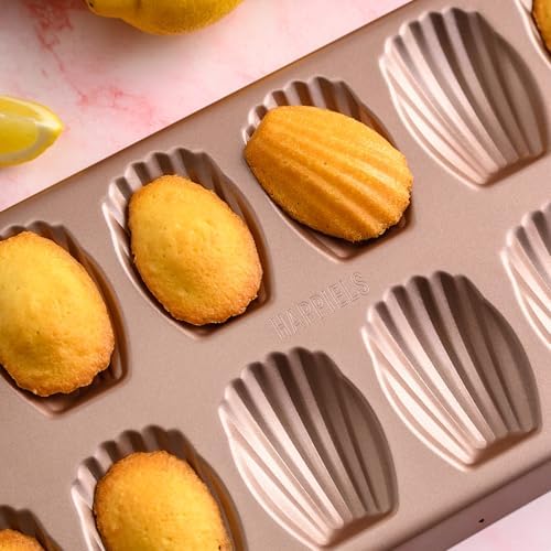 HAPPIELS Non Toxic Nonstick Madeleine Pan 12 Well Set of 2 (24 wells) | Non Stick Nontoxic Madeleines Pans for baking | Madeleine Cake Cookie Mold | Madeleine tray for oven | French tin 12 - Thumbnail 3