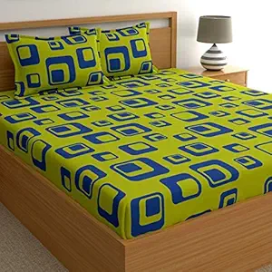 Home Ecstasy 100% Cotton King Bedsheets with 2 Pillow Covers Cotton, 140tc Geometric Green Bedsheets for King Bed Cotton (9ft X 9ft)
