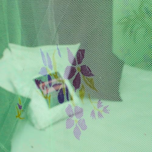 Image of Mosquito Net for King Size Bed - Foldable Square Mosquito Net Double Bed | Mosquito Net for Queen Size Bed | Floral Printed with Base Cloth Mosquitoes Net Sukun Wali Neend (6.5 x 6.5ft, Green)