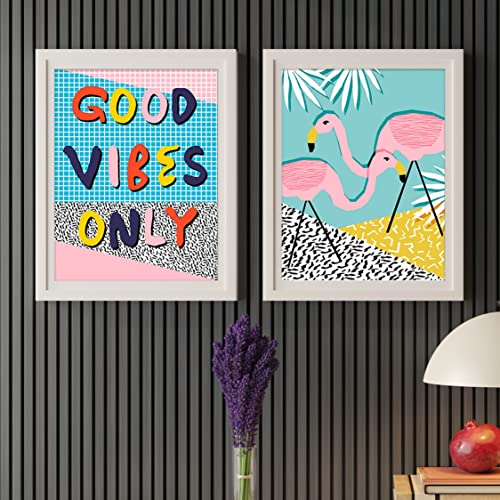 Image of PAINTINGMANTRA Good Vibe Only & Flamingo Art Posters For Room Decoration, Decorative Home Wall Decor Art Posters, Wall Art For Living Room (Set Of 2, 13x17 Inch)