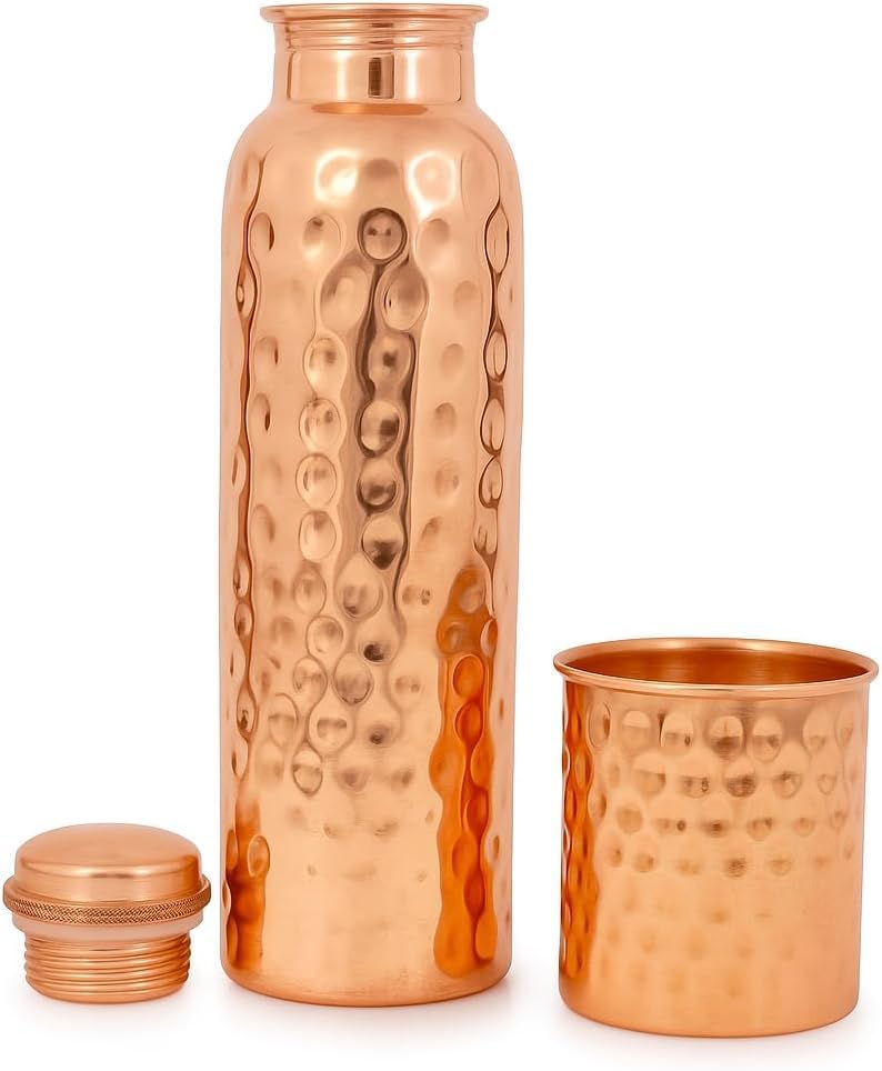 Artisan Copper 100% Pure Copper Bottle (32oz/950ml) & Tumbler–Handcrafted, hammered finish, leak-proof, and lab-tested Perfect for gym, office, travel