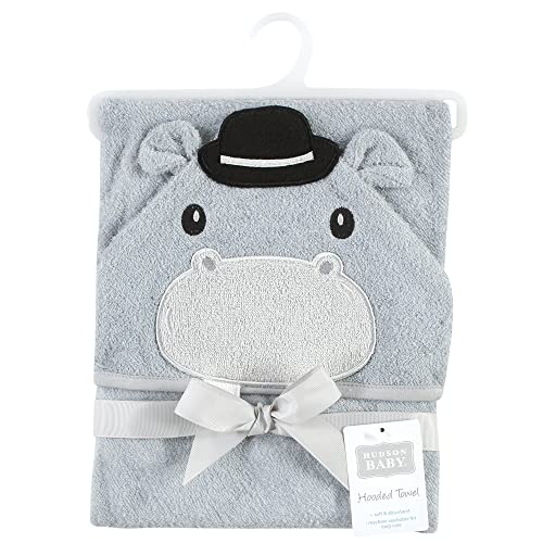 Image of Hudson Baby Unisex Baby Cotton Animal Face Hooded Towel, Gray Hippo, One Size