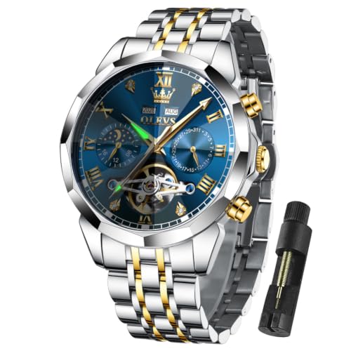 Image of OLEVS Watch for Men Automatic Classic Mechanical Watch Diamond Mirror Stainless Steel Dress Casual Waterproof Day /Date Calendar