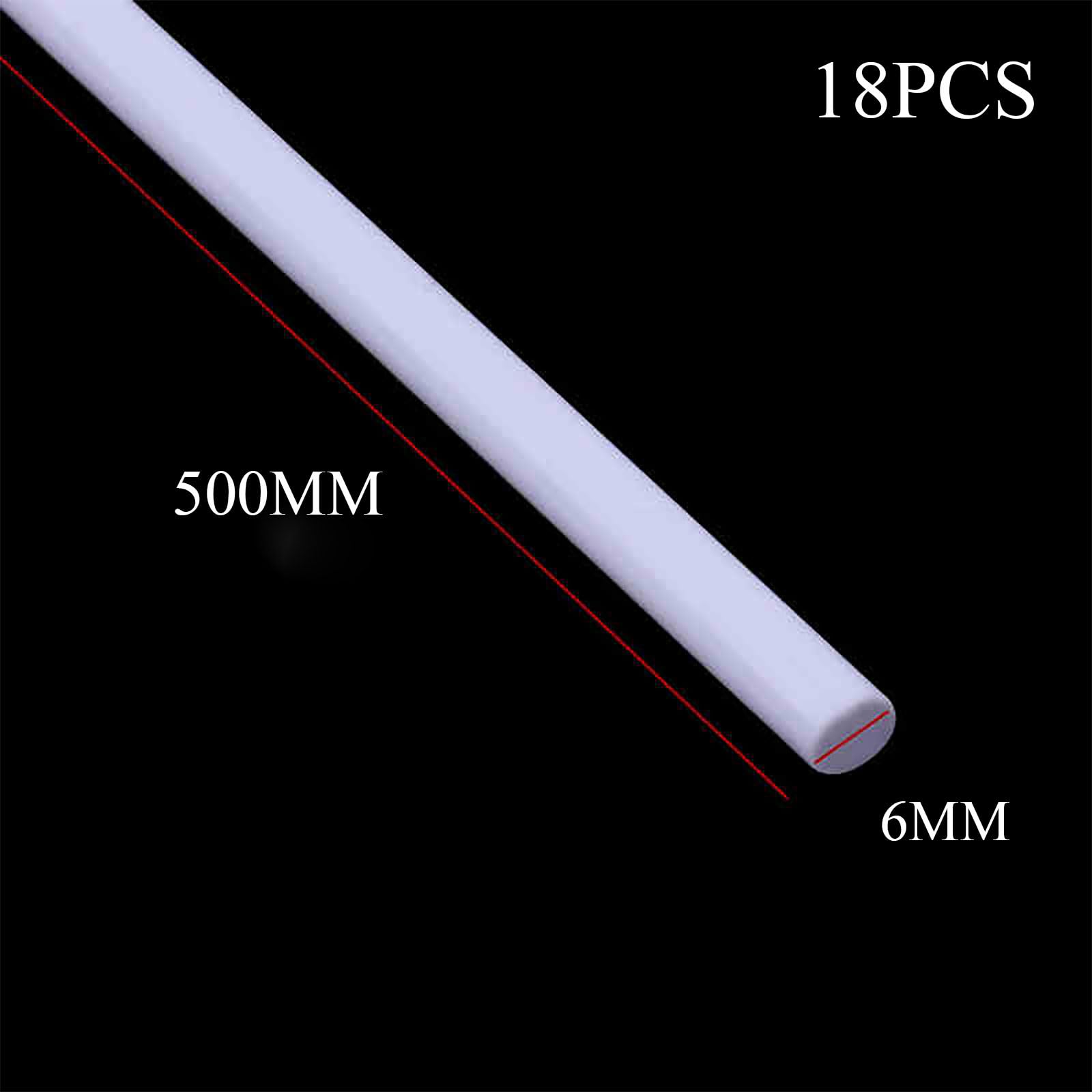 COYOUCO 8Pcs White Plastic Rods, Dia 6/8/10Mm Length 500Mm ABS Round Stick Solid Bar for DIY Toys, Building Model Making,6mm 18pcs
