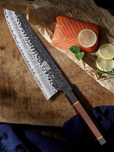 Image of HOSHANHO 9 Inch Kiritsuke Chef Knife, Japanese Hand Forged 9 Layers 10Cr15CoMoV High Carbon Steel Kitchen Knife, Professional Chef's Knife with Ergonomic Rosewood Handle