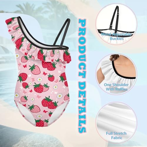 Girls Swimsuit One Piece Ruffle Swimsuit Bathing Suit Non-Slip Straps Swimwear for Kids in 3t to 14 Years3