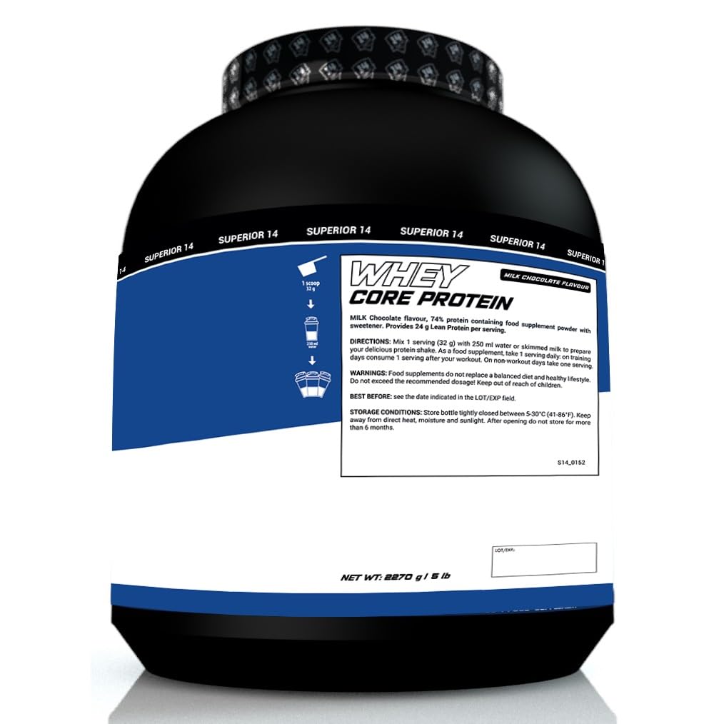 Whey Core Protein - Proteína de Suero de Leche con Enzimas Digestivas - Sabor Chocolate con Leche - 2270g (70 Porciones)