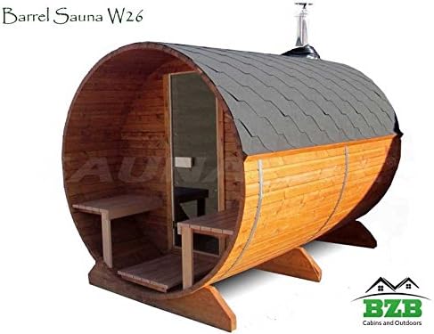BZBCabins.com Barrel Sauna Kit W26, 4 Person Outdoor Sauna with Harvia M3 Wood Burning Heater