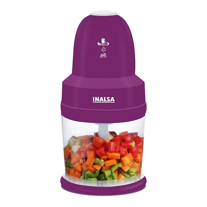 INALSA Food Chopper Joy Plus 300 Watts Copper Motor, 850 ml |Chop,Mince,Puree,Whisk|Double Layer SS Blade,One Touch Operation (Black)