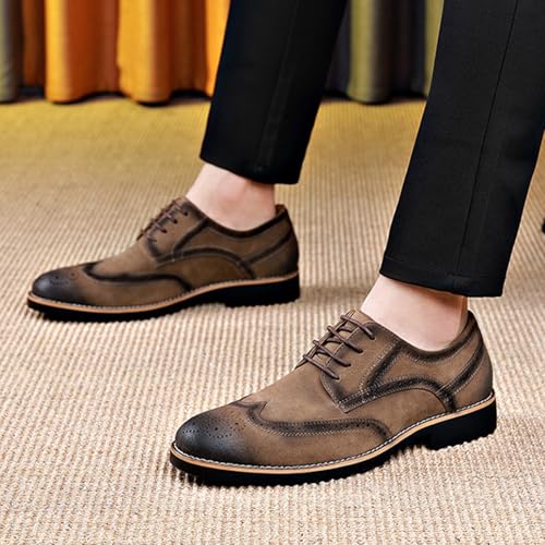 Men's Leather Wingtip Brogue Lace Up Dress Oxfords Fashion Pointed Toe Low Block Heel Business Work Office Formal Shoes Breathable Non-Slip Casual Shoes4