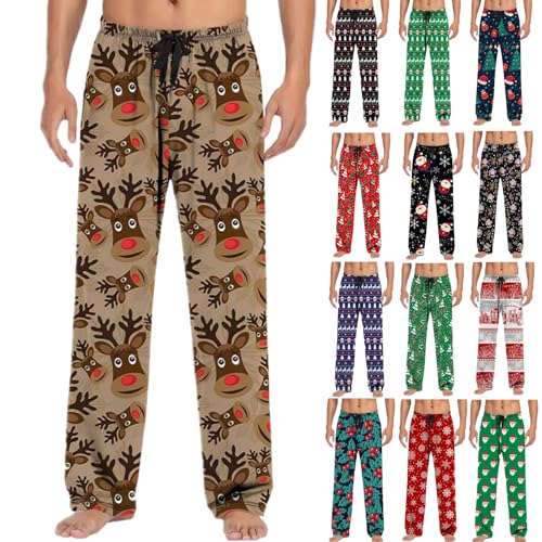 Mens Christmas Pajama Pants Flannel Lounge Trousers Drawstring Sleep Pants Santa PJ Bottoms Holiday Pajamas Pants