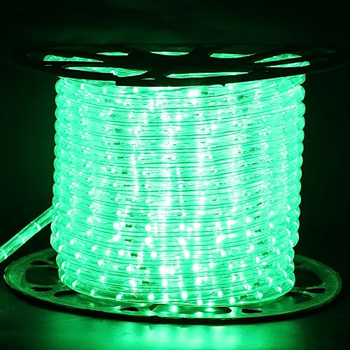 Image of HEGEHE Mains Powered Tube Light Ribbon with Power Cord, 220V PVC Round LED Strip Rope Lights, IP67 Waterproof for Outside Garden Corridor Fence Festival Xmas Christmas Party Decor (Green, 25m)