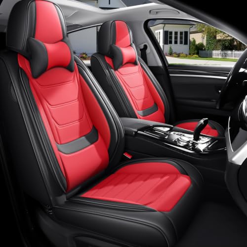 Image of for GMC Terrain 2010-2025 Seat Covers 2P w /Headrests (Black /Red) | Waterproof car seat cover, anti-slip, breathable. Airbag compatible. Seat heating works. Easy clean. Durable stitching.