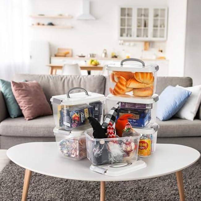 Elsjoy 8 Pack 5.5 Quart Plastic Storage Bins with Lid and Handle, Clear Latch Storage Box Stackable Organizing Bins, Lidded Storage Container for Home, Office