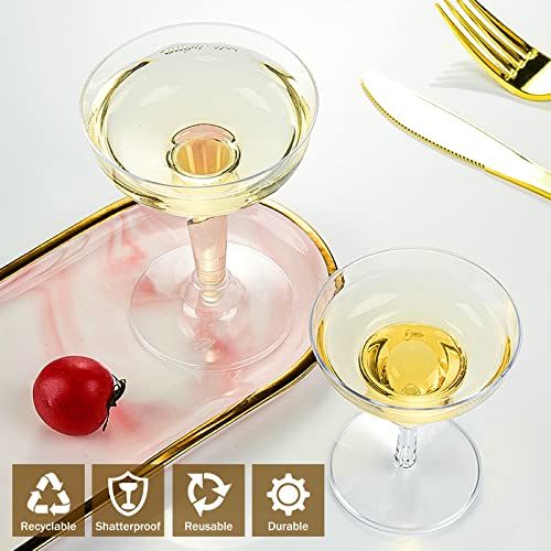 Kyapck 100 Pack Plastic Champagne Coupe Glasses, 4Oz Stem Disposable Martini Glasses For Parties, Stackable Plastic Cocktail Glasses For Margarita, Birthday, Wedding #TOP3
