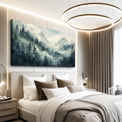 KELIYUAN Modern Large Canvas Print Wall Art Misty Forest Landscape Painting Home Decoration Natural Landscape Artwork Picture Living Room Bedroom Office Wall Decoration Ready To Hang 24x48 Inches