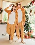 Ekouaer Tier Jumpsuit Kostüm mit Reißverschluss & Kapuzen Fleece Onesie Schlafanzug Fasching Halloween Cosplay Karneval Einteiler (Herren, Damen, Unisex) Rentier, L