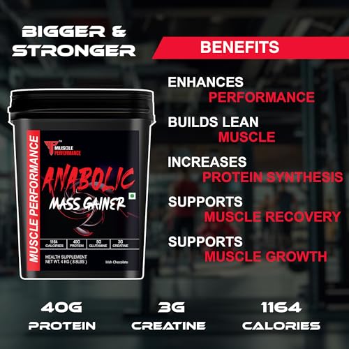 Image of Anabolic Mass Gainer, 4kg, Irish Chocolate | High Protein Carbs, With Creatine, BCAA & Glutamine, Digestive Enzymes, For Muscle Gain & Fast Growth