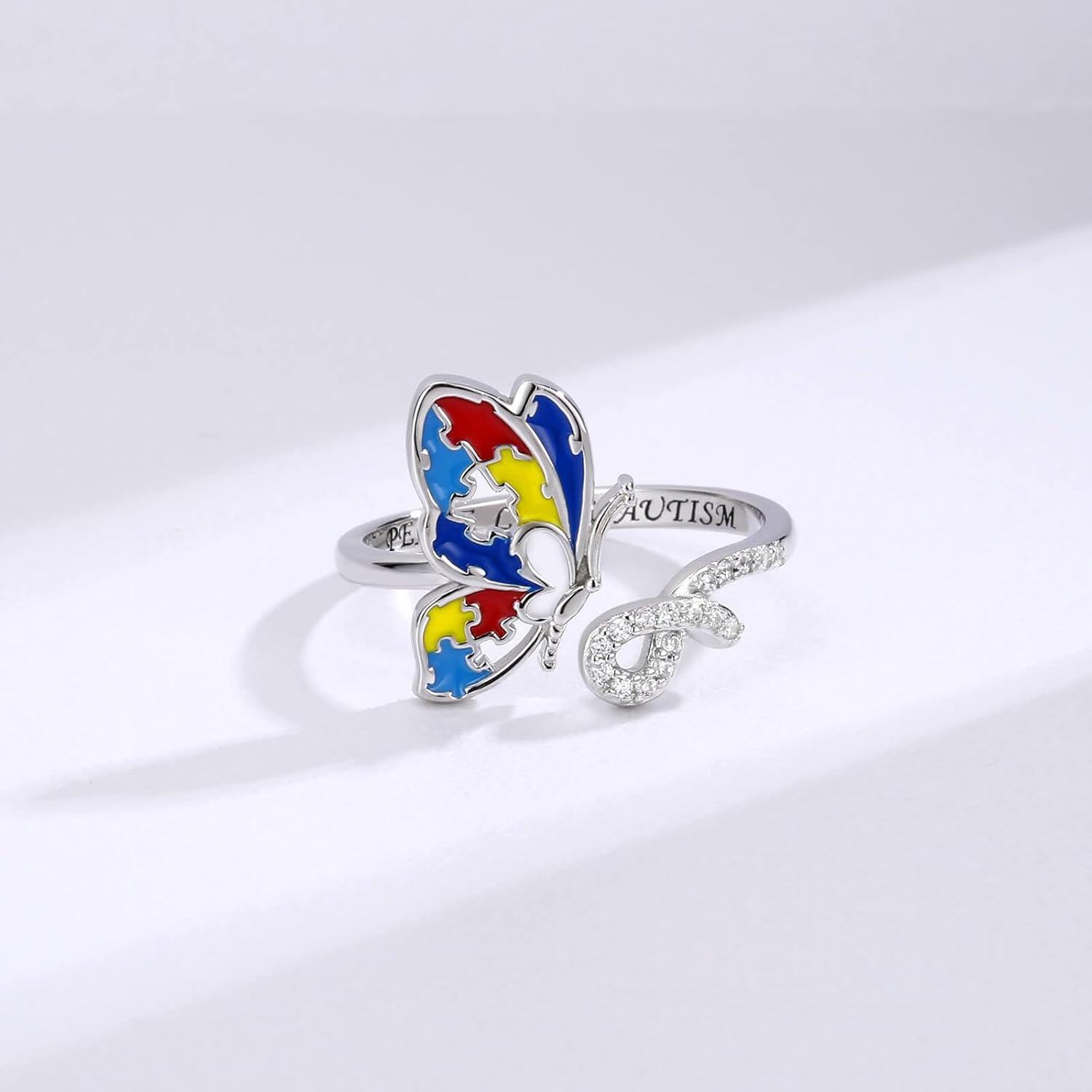 Autism Ring Sterling Silver Autism Awareness Ring for Women Autism Jewelry