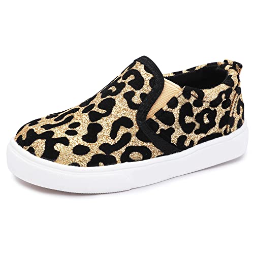 Skeblo Boy's Girl's Leopard Print Canvas Sneakers Casual Slip On Loafers Kids Flat Shoes