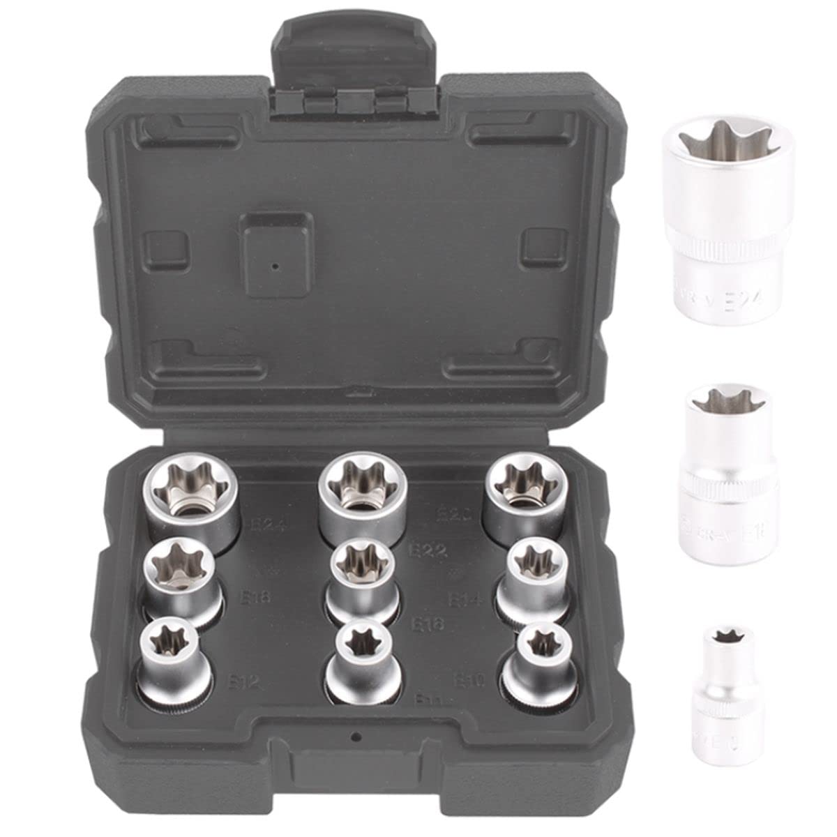 Brio 1404-12E10E24 Lokma Set Torx Dişi 1/2 9 Parça (E10-E24)
