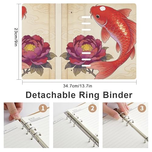 Cuaderno A5 impermeable Koi Carp Bring Spring recargable de piel sintética con papel rayado 2