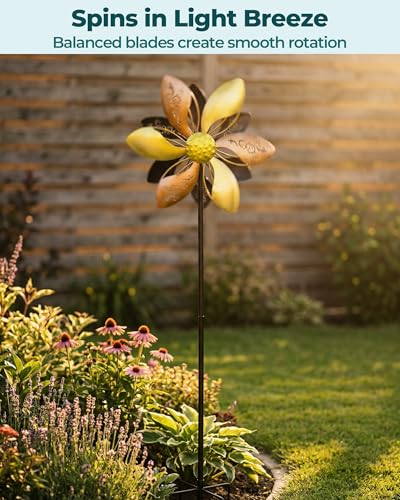 Image of Double-Sided Metal Wind Spinner for Yard, 37 inch Kinetic Garden Decor | Weather-Resistant Finish, Smooth Spinning Motion, Sturdy 5-Prong Stake, Quick Assembly, Ideal for Lawns, Gardens, and Patios