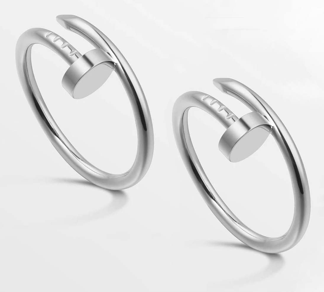 Airtick (Set Of 2 Pcs) Unisex Trending Stylish Silver Color Stainless Steel Adjustable/Openable Funky Spike Nail/Keel Screw Design Thumb Finger Ring (Free Size)-image-43